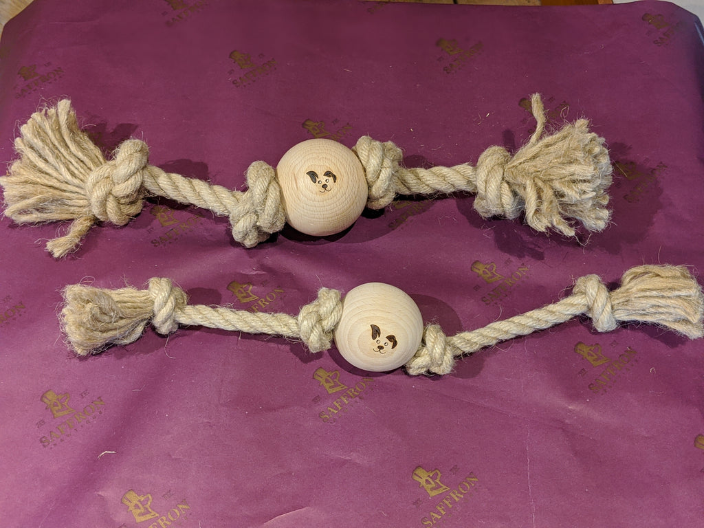  eco dog toys by Smug Mutts, made from hemp rope and beechwood, uk