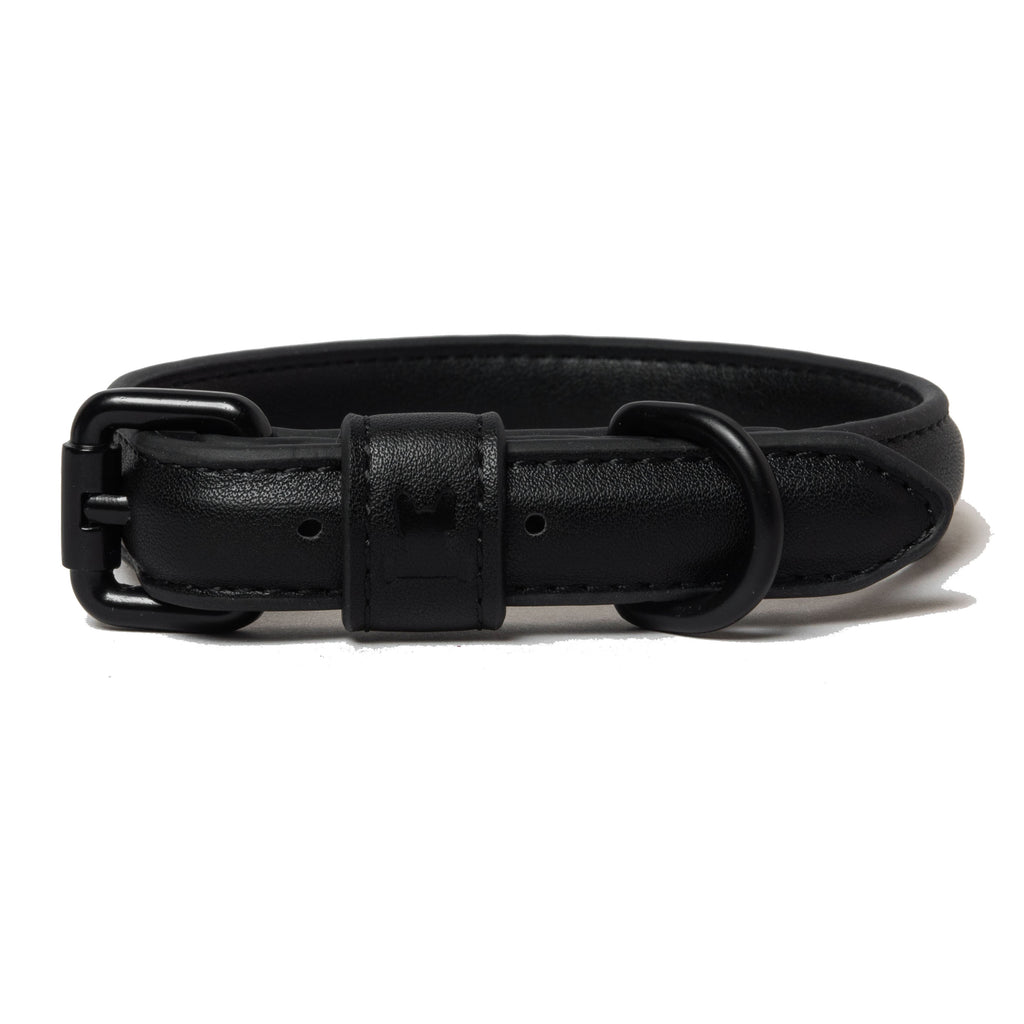 black vegan leather dog collar