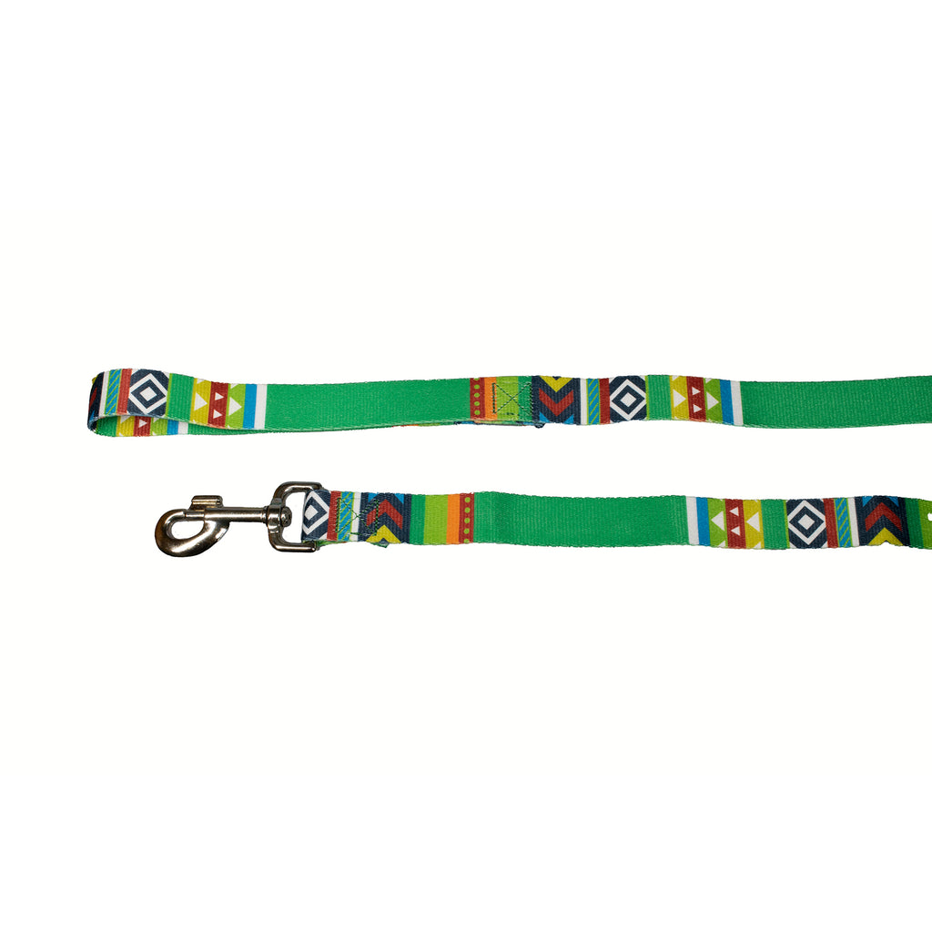 green geometric print dog lead