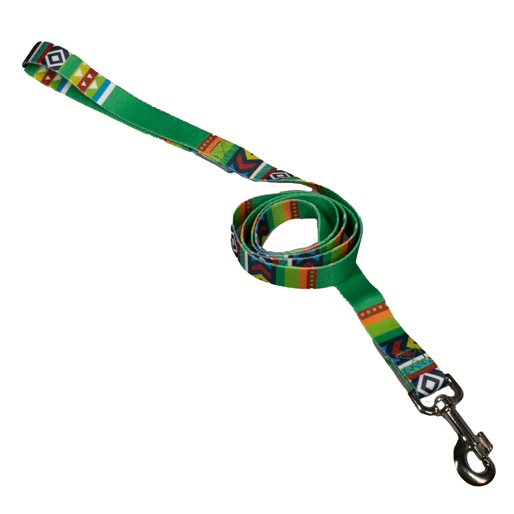 green geometric print dog lead