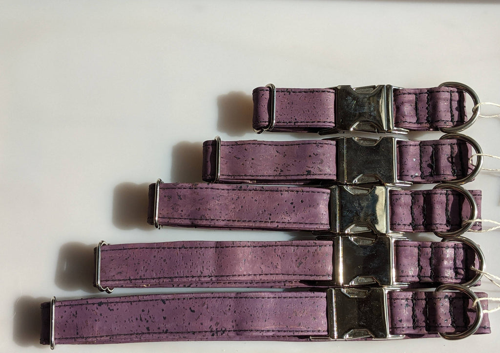 Purple cork collar sizes, x-small to x-large