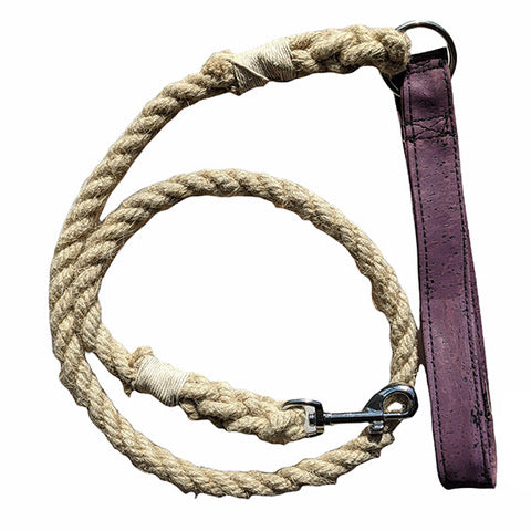 hemp rope and cork leather lead in purple