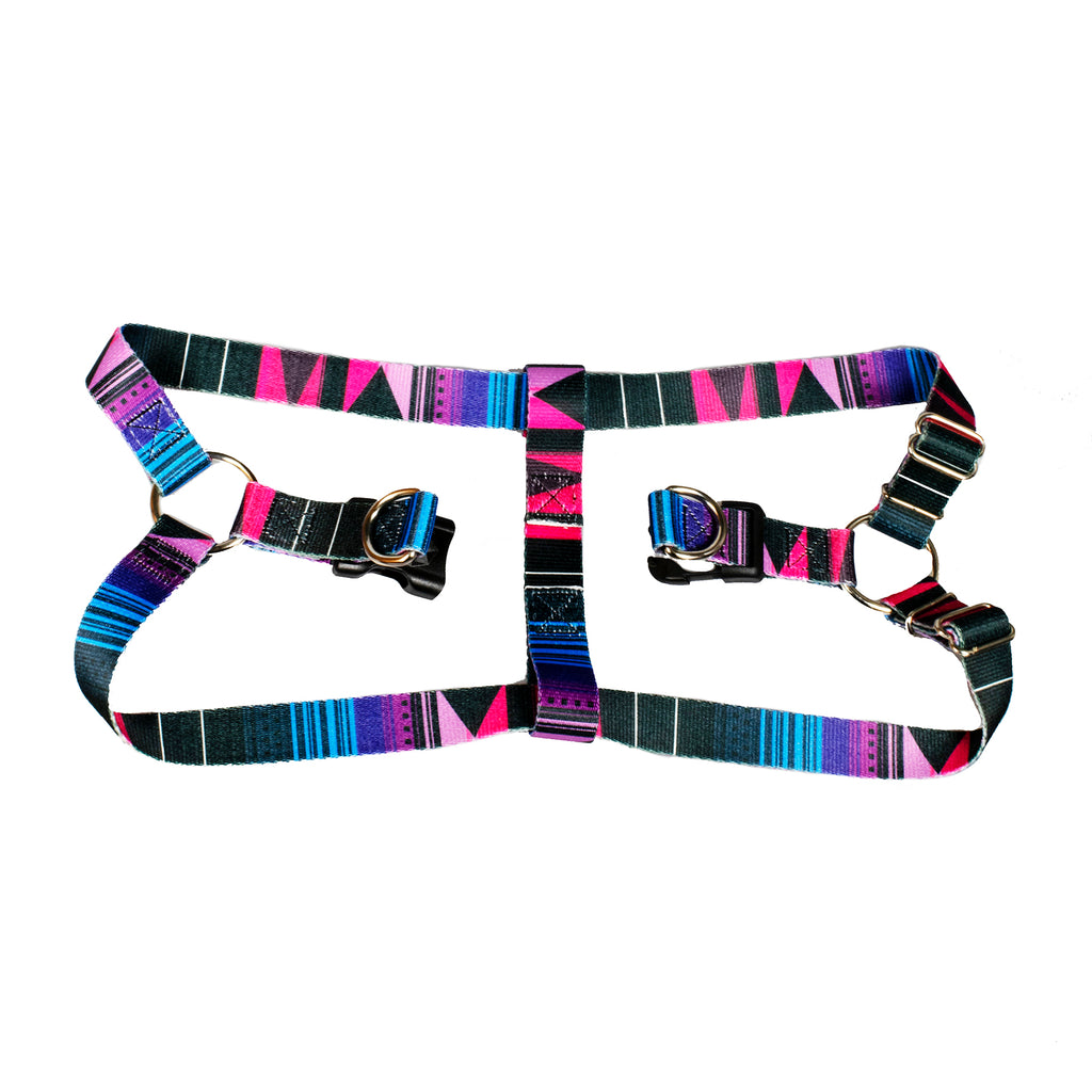 purple geometric print dog harness