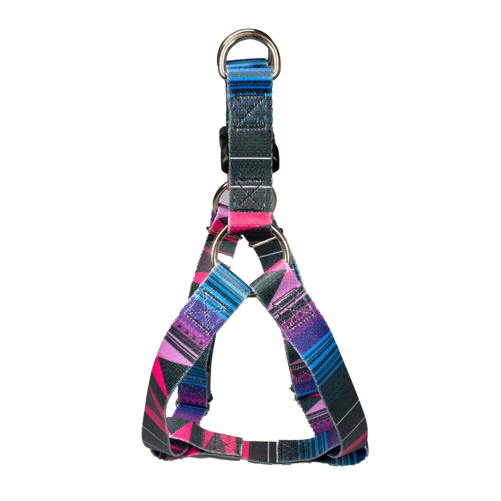 purple geometric print dog harness