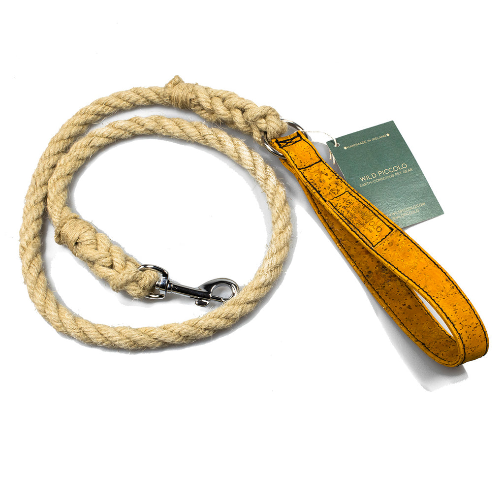 cork handled, hemp rope dog lead