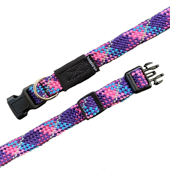 climbing rope dog collar, pink/purple