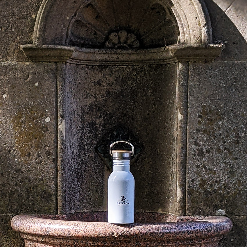 water bottle in fountain in Saffron Walden