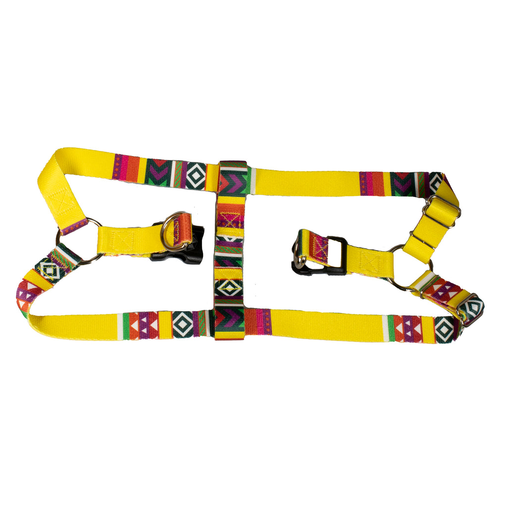 yellow geometric print dog harness